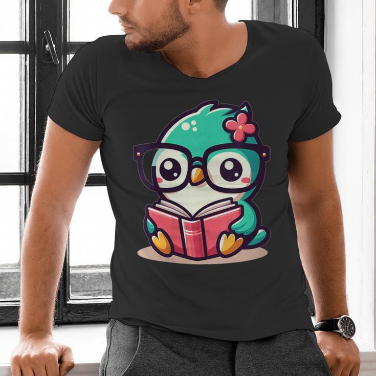 Adorable Book Lover Humming Bird With Reading Glasses Cute Men's V-Neck T-Shirt