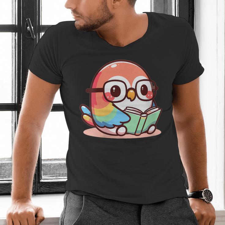 Adorable Book Lover Parrot With Reading Glasses Cute Men's V-Neck T-Shirt