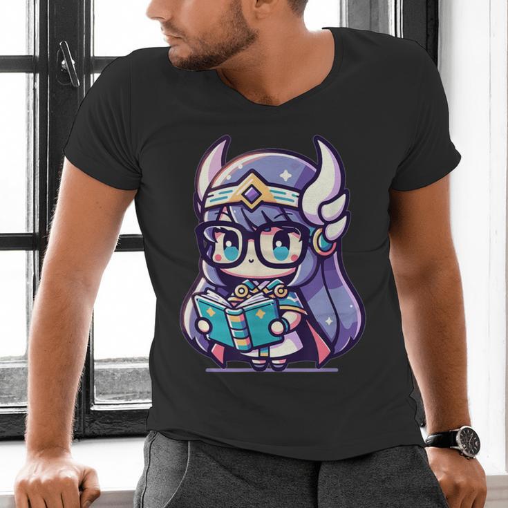 Adorable Book Lover Valkyrie With Reading Glasses Cute Men's V-Neck T-Shirt Adorable Book Lover Valkyrie With Reading Glasses Cute Men's V-Neck T-Shirt