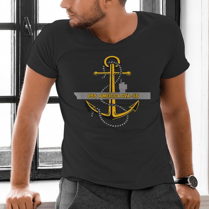 Aircraft Carrier USS America CVA-66 Veterans Day Dad Son Boy Men's V-Neck T-Shirt
