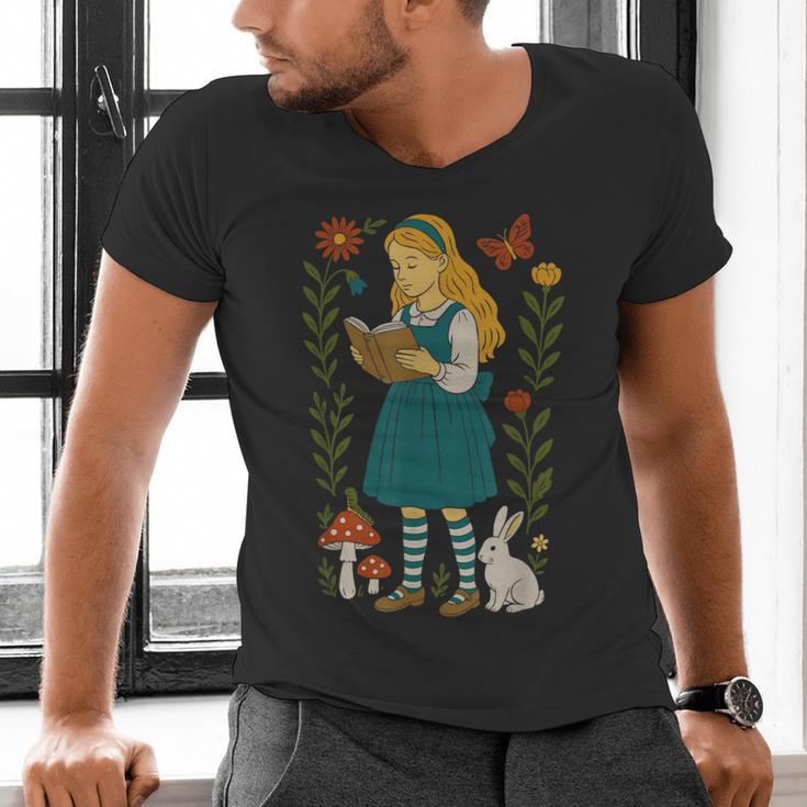 Alice In Wonderland Book Lover Lewis Carroll Rabbit Men's V-Neck T-Shirt