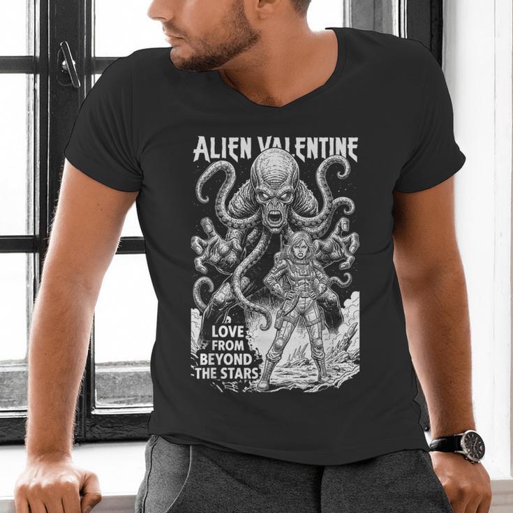 Alien Valentine Science Fiction Vintage Comic Book Men's V-Neck T-Shirt