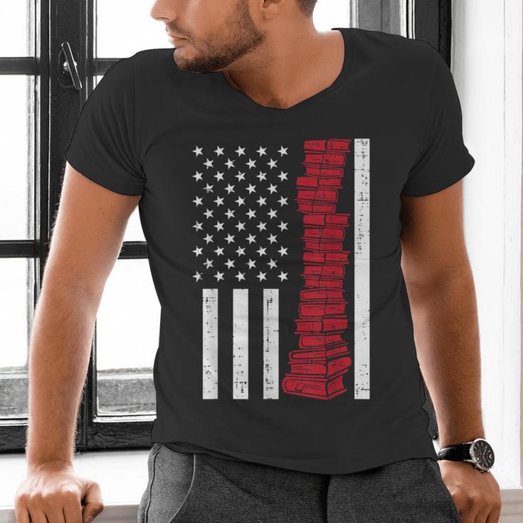 America Flag Read Book Reading Librarian Men Women Kids Men's V-Neck T-Shirt