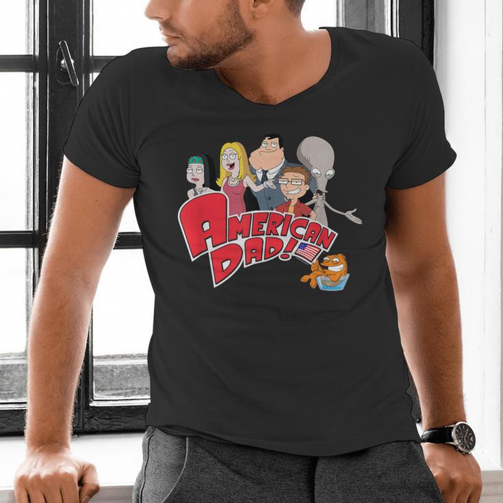 American Dad Show Logo With Family Cartoon Men's V-Neck T-Shirt