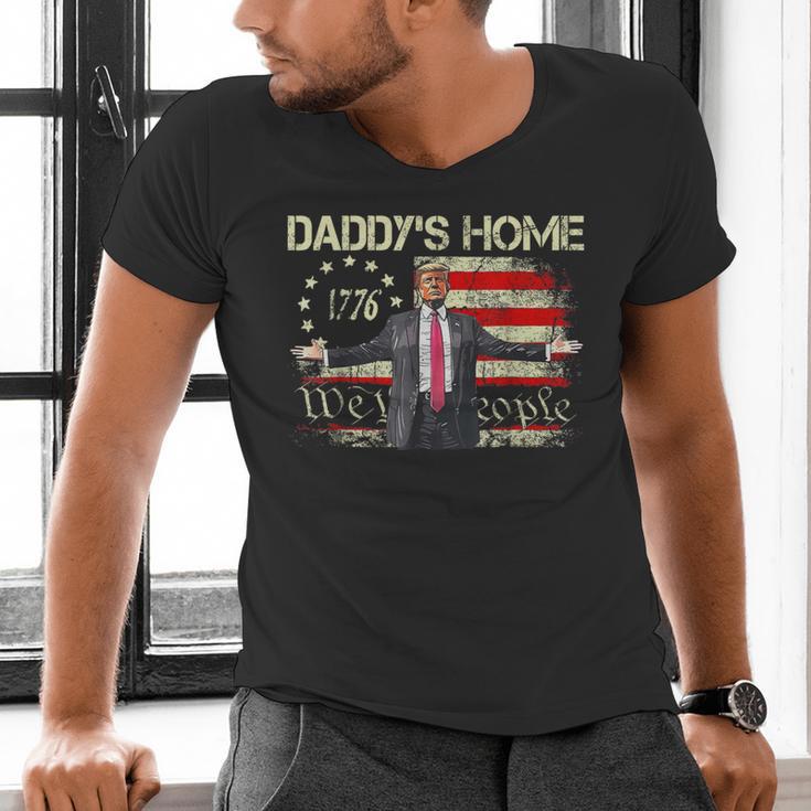 American Flag Trump 2024 Daddy's Home We The People Men's V-Neck T-Shirt