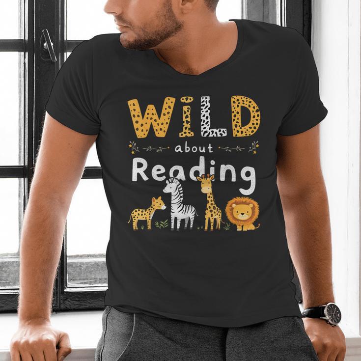 Animal Print Read A Book Character Kids Wild About Reading Men's V-Neck T-Shirt Animal Print Read A Book Character Kids Wild About Reading Men's V-Neck T-Shirt
