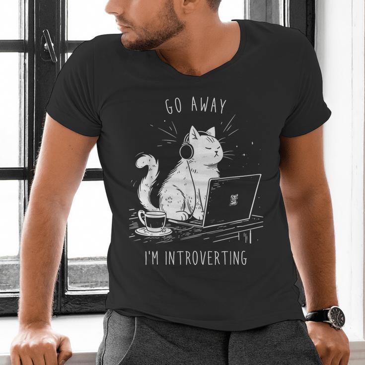 Antisocial Introvert Cat With Coffee On Computer Emo Goth For Men Women Men's V-Neck T-Shirt Antisocial Introvert Cat With Coffee On Computer Emo Goth For Men Women Men's V-Neck T-Shirt