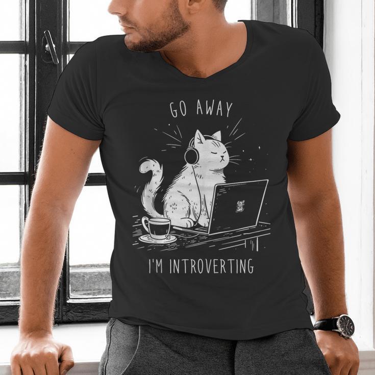 Antisocial Introvert Cat With Coffee On Computer Emo Goth Men's V-Neck T-Shirt Antisocial Introvert Cat With Coffee On Computer Emo Goth Men's V-Neck T-Shirt
