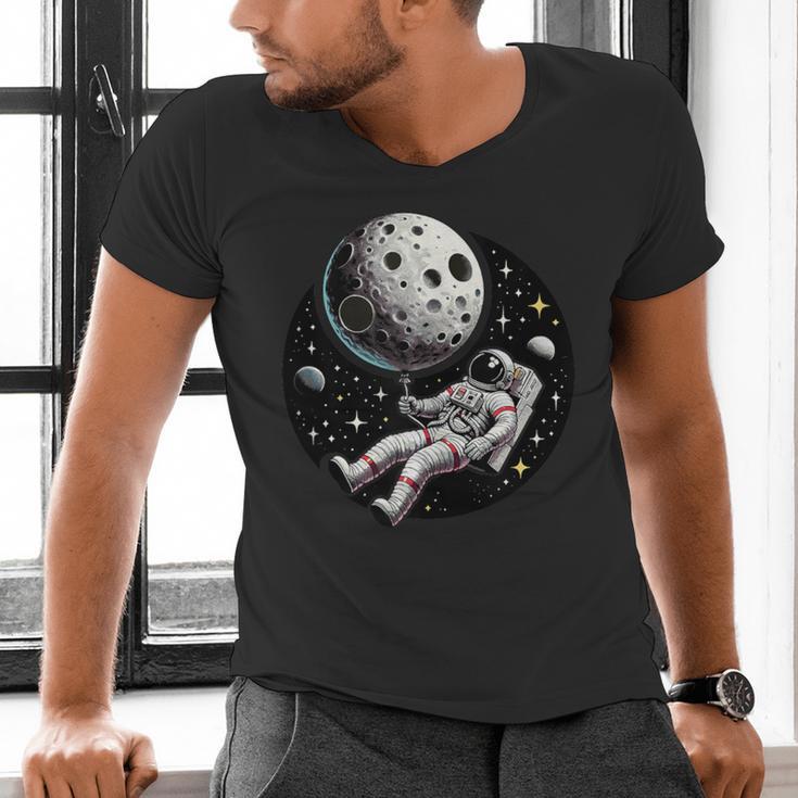 Astronaut Aesthetic Holding Moon Balloon Planets Introvert Men's V-Neck T-Shirt Astronaut Aesthetic Holding Moon Balloon Planets Introvert Men's V-Neck T-Shirt