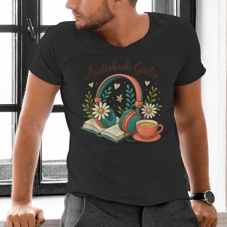 Audiobook Girlie Headphones Book Tea Love Men's V-Neck T-Shirt Audiobook Girlie Headphones Book Tea Love Men's V-Neck T-Shirt