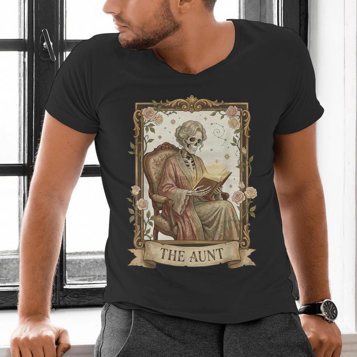 The Aunt Tarot Card Women Skeleton Aunty Book Lover Men's V-Neck T-Shirt