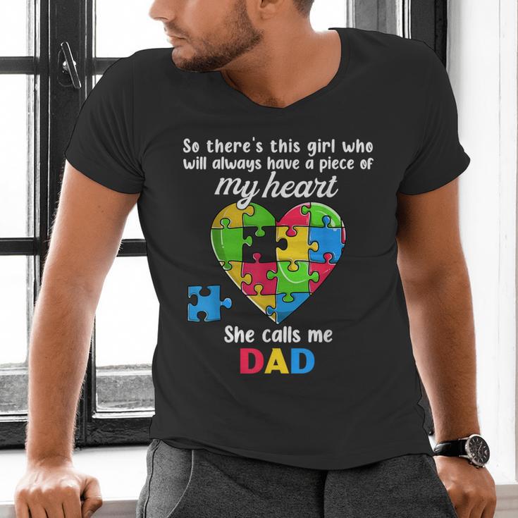 Autism Dad Of Autism Daughter Daddy Shirts Autistic Support Men's V-Neck T-Shirt