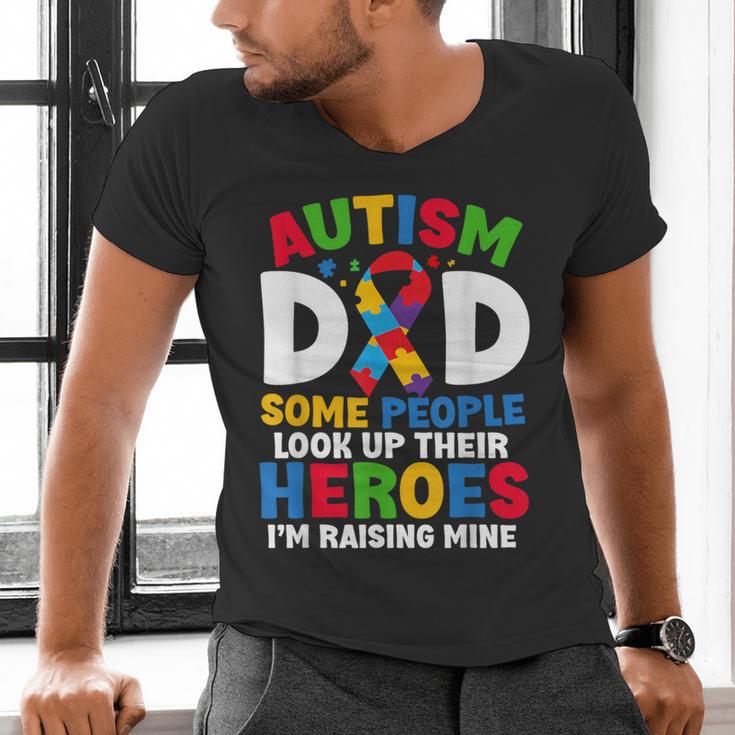 Autism Dad Puzzle Ribbon Proud Son Hero Autism Awareness Men's V-Neck T-Shirt Autism Dad Puzzle Ribbon Proud Son Hero Autism Awareness Men's V-Neck T-Shirt