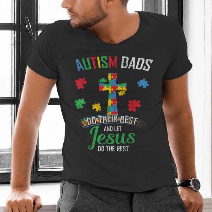 Autism Dad Son Father Autistic Kid Awareness Jesus Christian Men's V-Neck T-Shirt