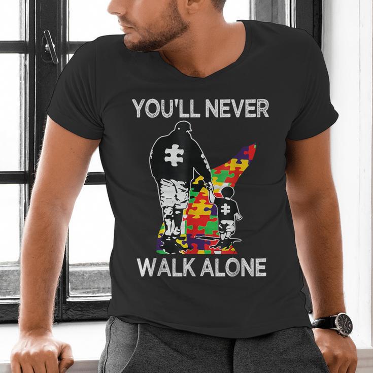 Autism Dad Support Alone Puzzle You'Ll Never Walk Men's V-Neck T-Shirt