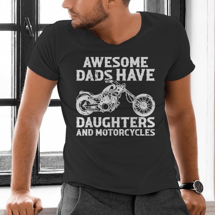 Awesome Dads Have Daughters And Motorcycles Men Fathers Day Men's V-Neck T-Shirt
