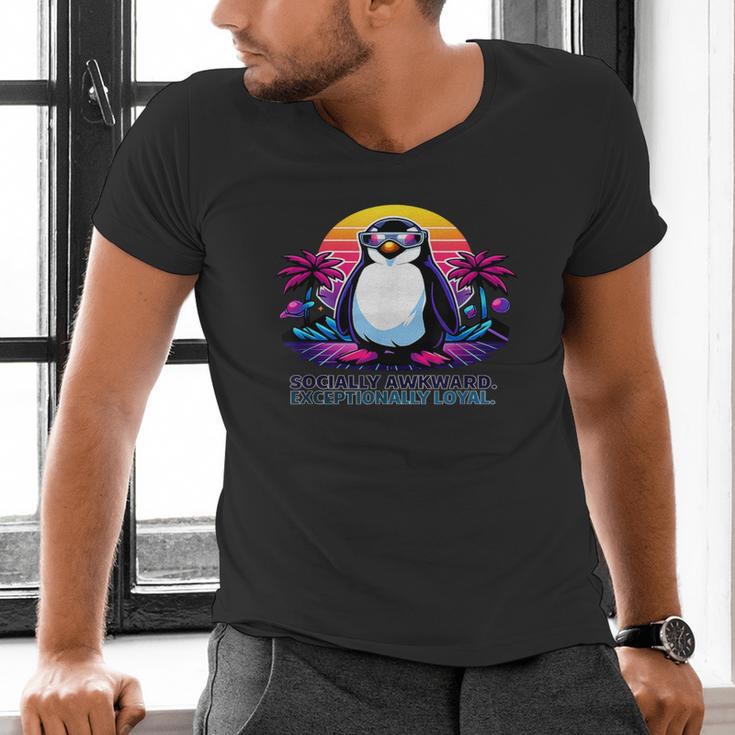 Awkward But Loyal Penguin Synthwave Vapowave Introvert Men's V-Neck T-Shirt Awkward But Loyal Penguin Synthwave Vapowave Introvert Men's V-Neck T-Shirt