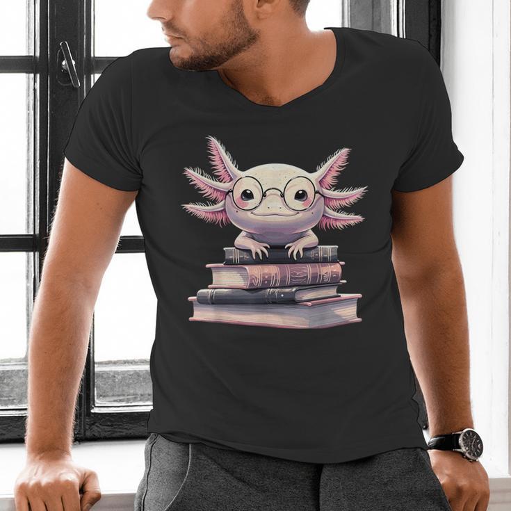 Axolotl Books Readsalotl Reading Bookworm Kawaii Axolotl Men's V-Neck T-Shirt Axolotl Books Readsalotl Reading Bookworm Kawaii Axolotl Men's V-Neck T-Shirt