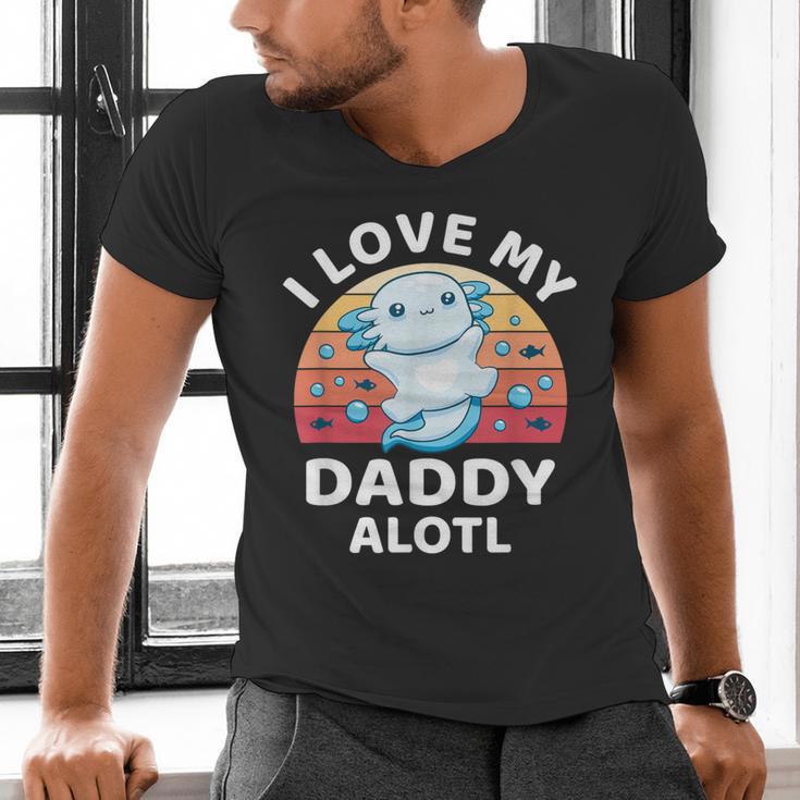 Axolotl Kids Teens Retro Sunset I Love My Daddy Men's V-Neck T-Shirt
