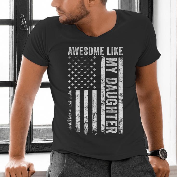 ON Back Awesome Like My Daughter Men Fathers Day Dad Men's V-Neck T-Shirt