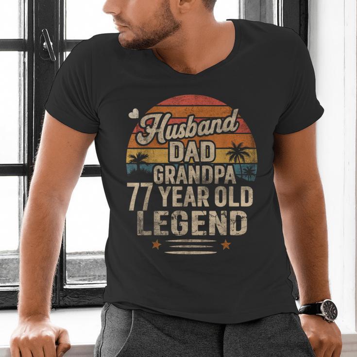Back Legend Husband Dad Grandpa 77 Year Old 77th Birthday Men's V-Neck T-Shirt