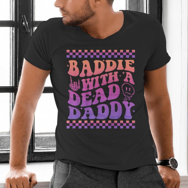 Baddie With A Dead Daddy Dead Dad Club Baddie On Back Men's V-Neck T-Shirt
