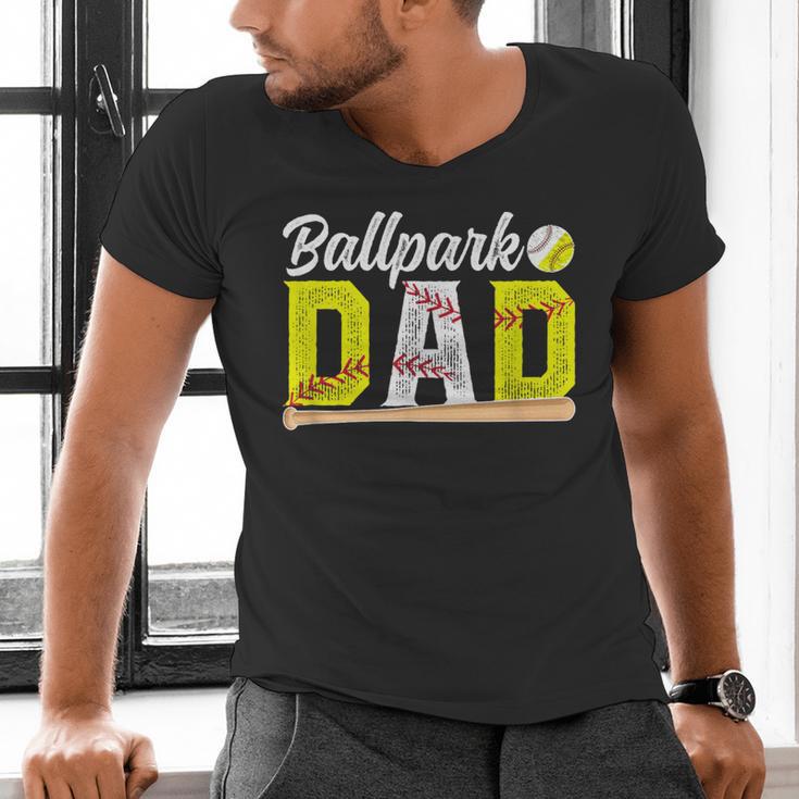 Ballpark Dad Baseball Softball Dad Of Ballers Men's V-Neck T-Shirt Ballpark Dad Baseball Softball Dad Of Ballers Men's V-Neck T-Shirt