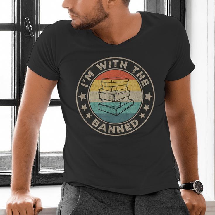 Im With The Banned Book Readers Retro Librarians Teachers Men's V-Neck T-Shirt Im With The Banned Book Readers Retro Librarians Teachers Men's V-Neck T-Shirt
