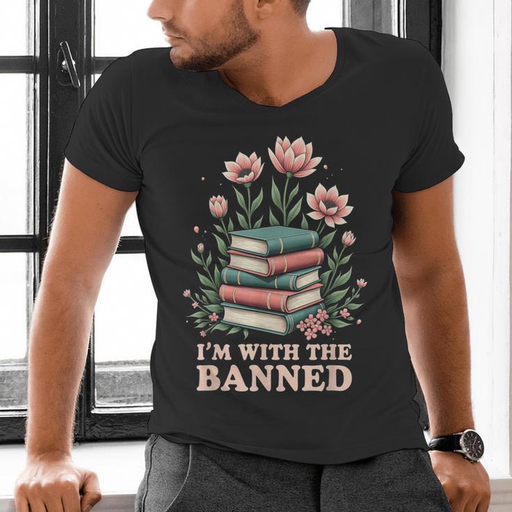 Im With The Banned Floral Flower Book Lover Men's V-Neck T-Shirt