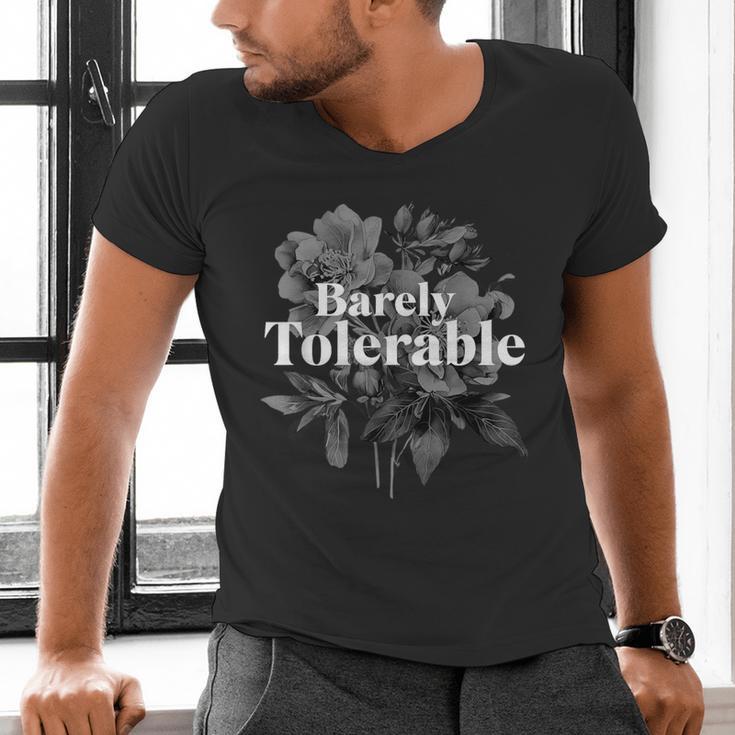 Barely Tolerable Shirt Floral Book Lover Quote Bookish Men's V-Neck T-Shirt