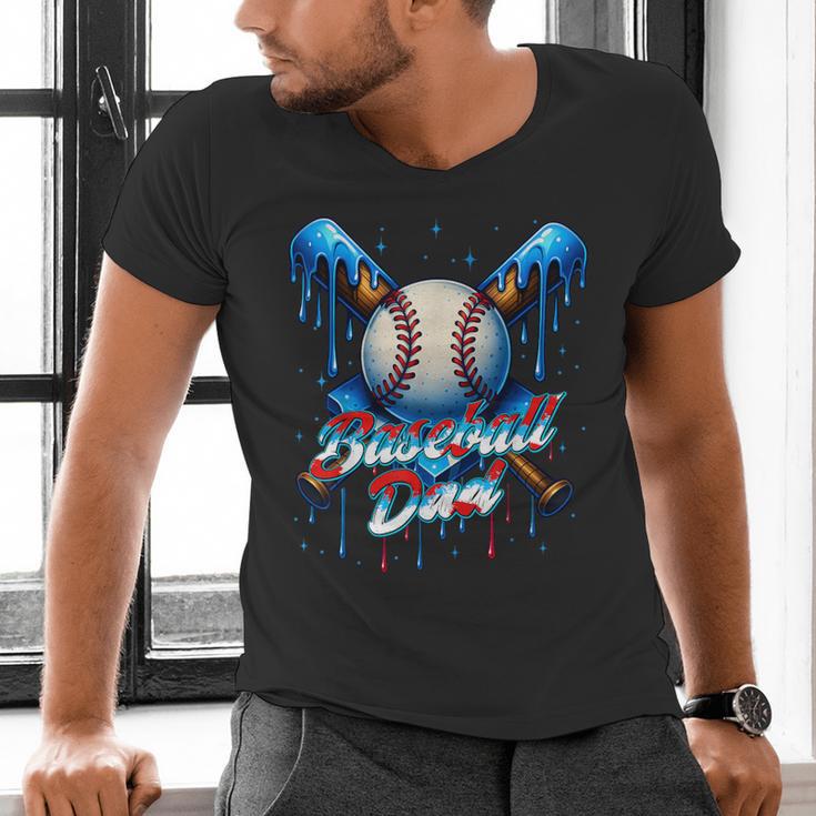 Baseball Drip Dad Father Day Birthday Group Matching Family Men's V-Neck T-Shirt