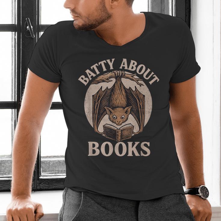 Batty About Books Reading Book Lover Men Women Distressed Men's V-Neck T-Shirt Batty About Books Reading Book Lover Men Women Distressed Men's V-Neck T-Shirt