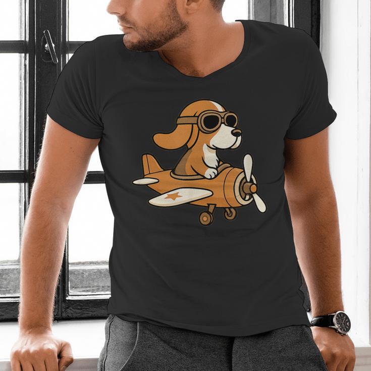 Beagle Flying a Plane Pilot Airplane Dog Mom Dad Men's V-Neck T-Shirt