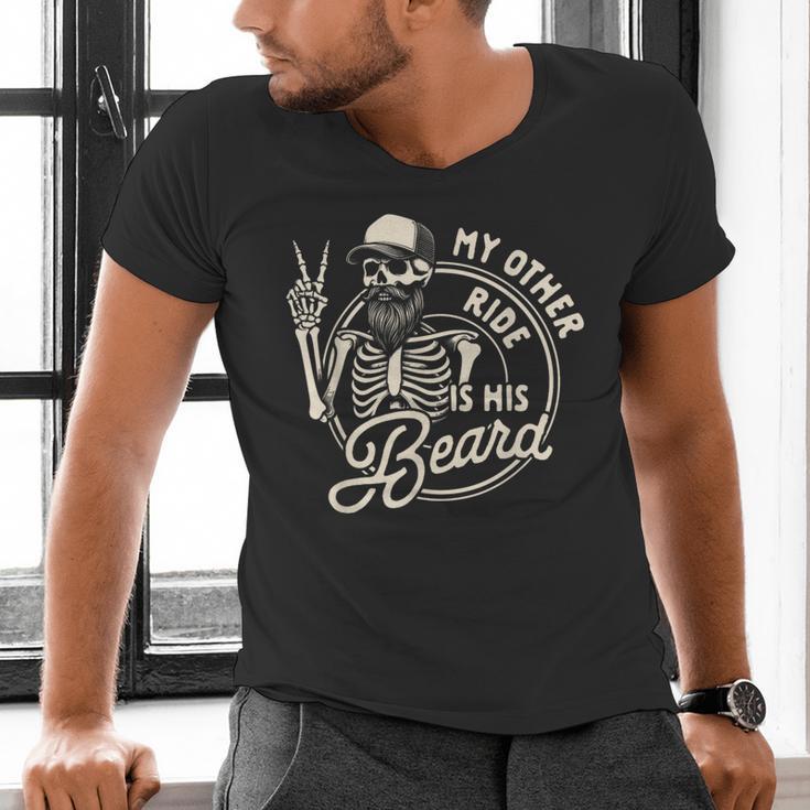 Bearded Dad Daddy Father’s Day My Other Ride Is His Beard Men's V-Neck T-Shirt