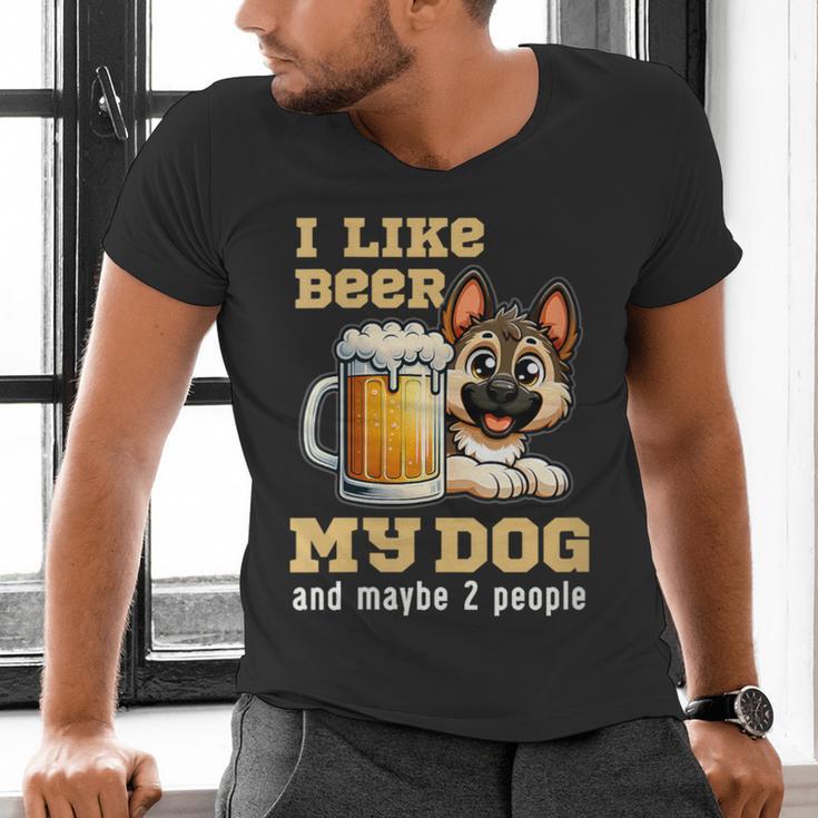 I Like Beer My Dog And Maybe 2 People Introvert Pun Men's V-Neck T-Shirt