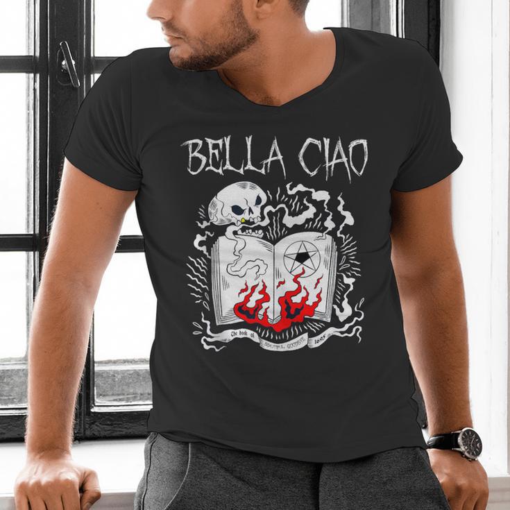Bella Ciao Goodbye Beautiful Skull Book Of Dark Magic Occult Men's V-Neck T-Shirt