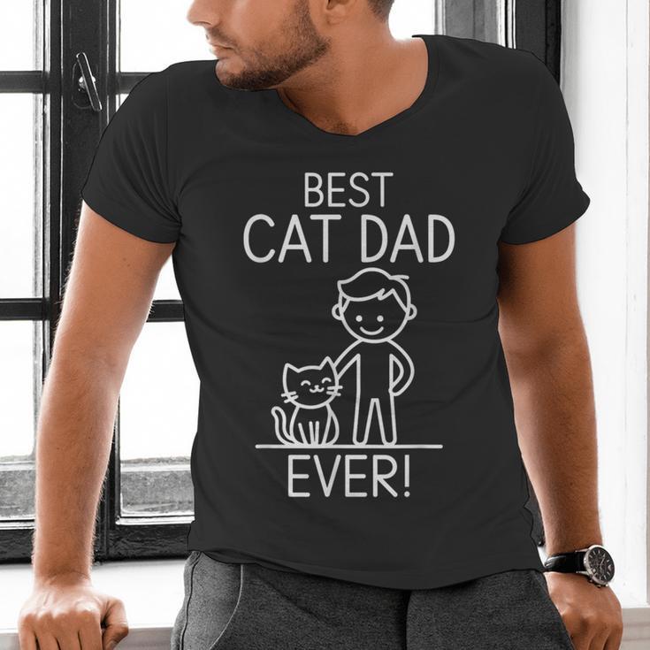 Best Cat Dad Ever Fun Line Art Illustration Men's V-Neck T-Shirt