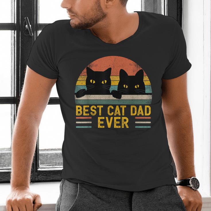 Best Cat Dad Ever Retro Style Cats Lover Men's V-Neck T-Shirt