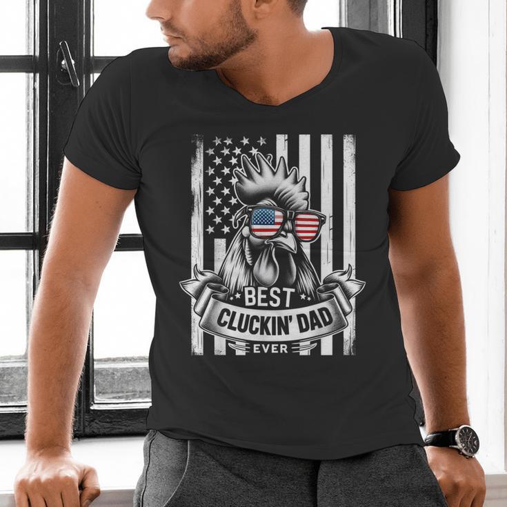 Best Cluckin' Dad Ever Chicken Lover Graphic Tees Cotton Polyester Casual Graphic Small Crew Neck Short Sleeve Men's V-Neck T-Shirt