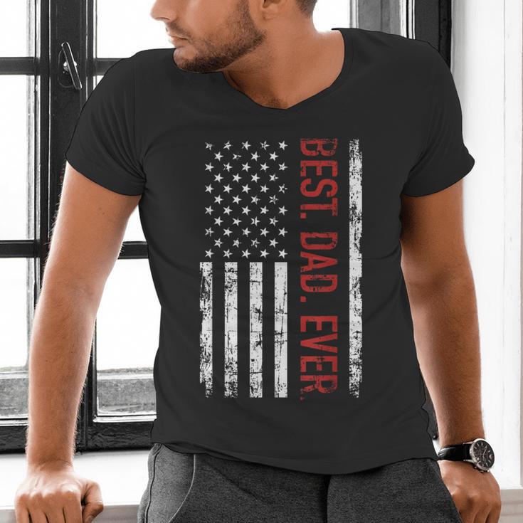Best Dad Ever US American Flag Gift For Father's Day Short Sleeve Men's V-Neck T-Shirt