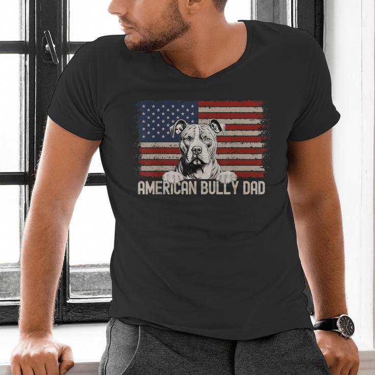 Best Dog Dad Ever American Flag American Bully Dad Men's V-Neck T-Shirt