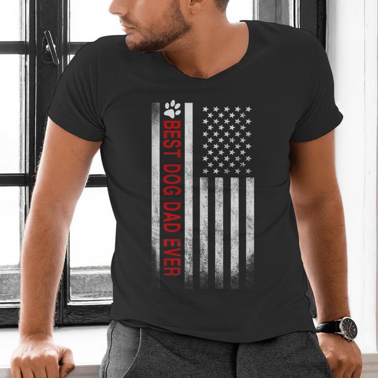 Best Dog Dad Ever American Flag For Best Father Men's V-Neck T-Shirt