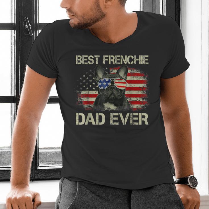 Best Frenchie Dad Ever Bulldog American Flag Men's V-Neck T-Shirt