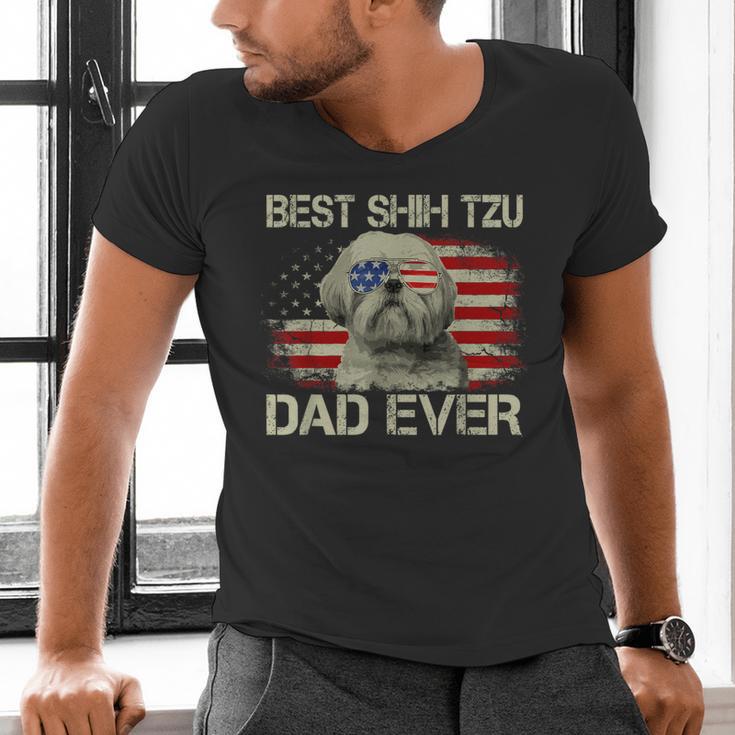 Best Shih Tzu Dad Ever Tshirt Dog Lover American Flag Men's V-Neck T-Shirt