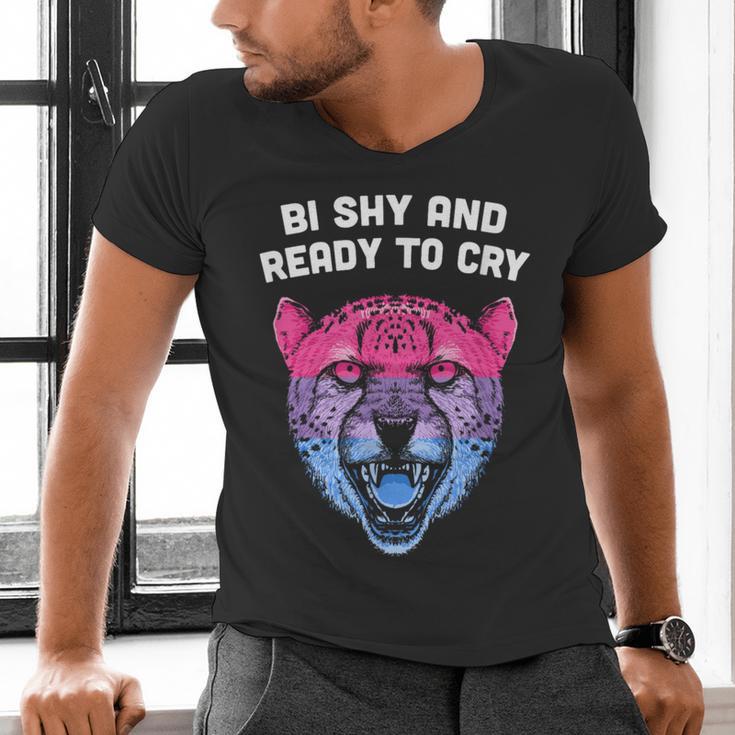 Bi Shy And Ready To Cry Bisexual Introvert Bi Pride Men's V-Neck T-Shirt