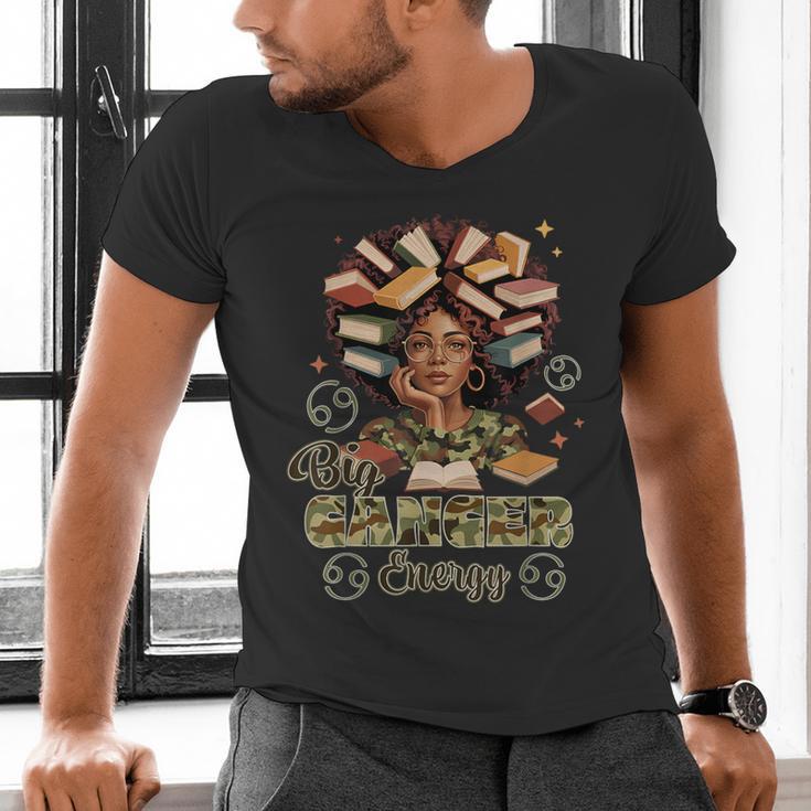 Big Cancer Energy Woman Camo Zodiac Book Teacher Men's V-Neck T-Shirt