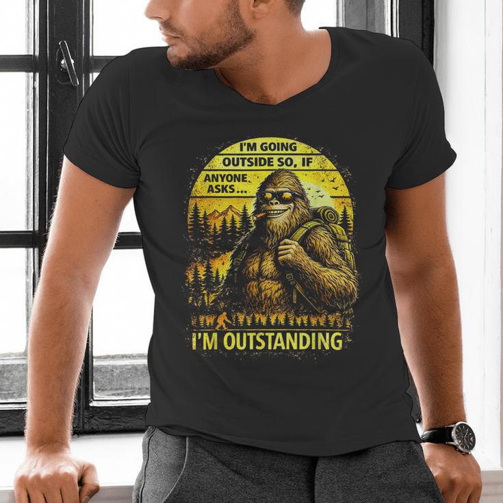 Bigfoot Outdoor Hiking Dad Joke Im Outstanding Sasquatch Men's V-Neck T-Shirt
