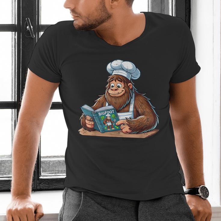 Bigfoot Reading a Cookbook Men's V-Neck T-Shirt Bigfoot Reading a Cookbook Men's V-Neck T-Shirt