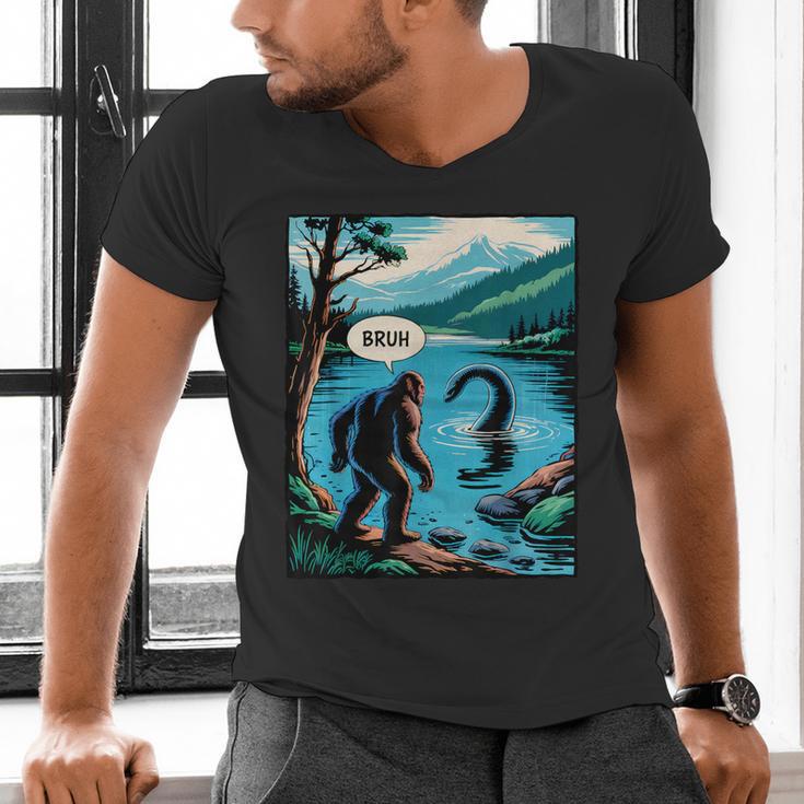 Bigfoot Sasquatch Loch Ness Monster Introvert Bruh Men's V-Neck T-Shirt