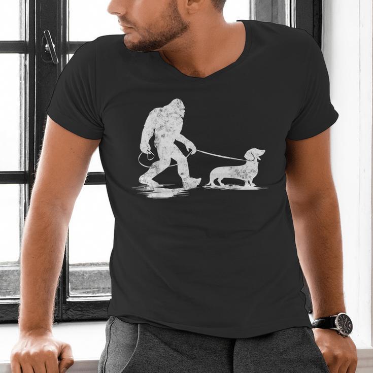 Bigfoot Walking Dachshund Tee Wiener Dog Dad Men's V-Neck T-Shirt
